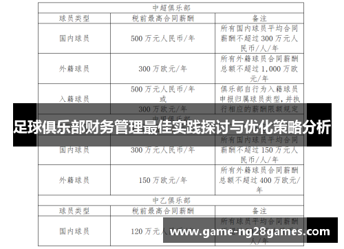 足球俱乐部财务管理最佳实践探讨与优化策略分析