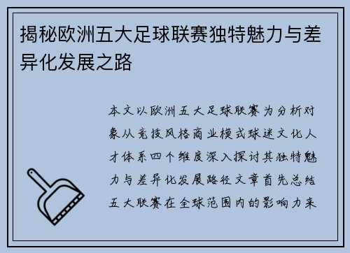 揭秘欧洲五大足球联赛独特魅力与差异化发展之路